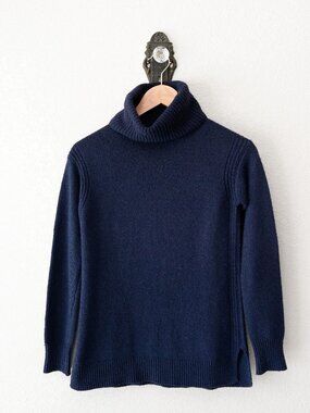 J Crew Navy Turtleneck Sweater XS Merino Wool Blend Knit Classic Minimalist